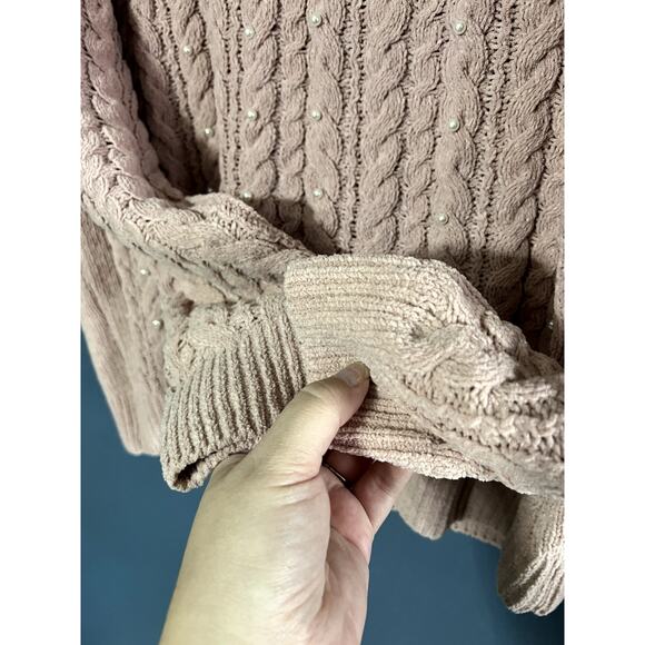 Cynthia Rowley Chunky Knit Pink Sweater with Pearls Pullover Girly Coquette Sz M - Picture 5 of 10